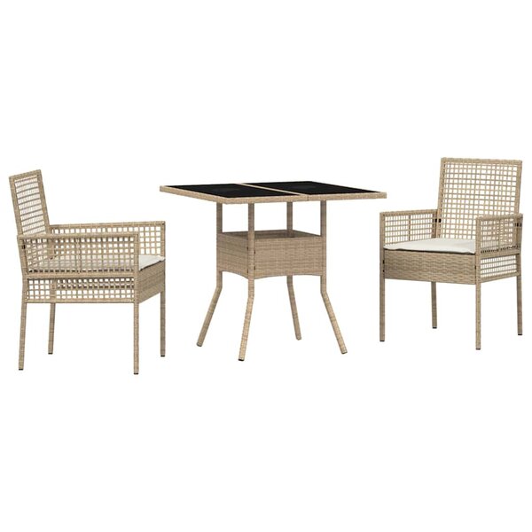 vidaXL Ensemble de salle à manger pour jardin 3 Pièces Beige Poly rotin