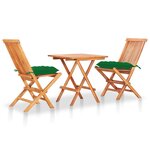 vidaXL Ensemble de bistro 3 Pièces avec coussins vert Bois de teck massif