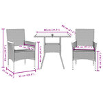 vidaXL Ensemble à manger de jardin et coussins 3 Pièces noir rotin verre