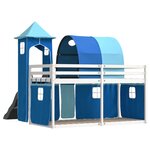 vidaXL Lit superposé avec toboggan et rideaux bleu 90x190 cm