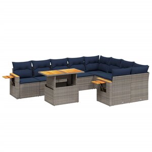 vidaXL Salon de jardin 10 Pièces avec coussins gris résine tressée