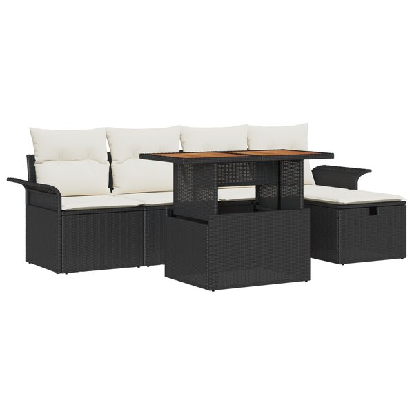 vidaXL Set de canapés de jardin 6 pièces avec coussins en rotin synthétique noir