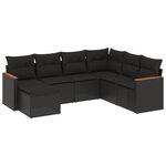 vidaXL Salon de jardin 7 Pièces avec coussins noir résine tressée