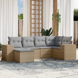 vidaXL Salon de jardin avec coussins 6 Pièces beige résine tressée