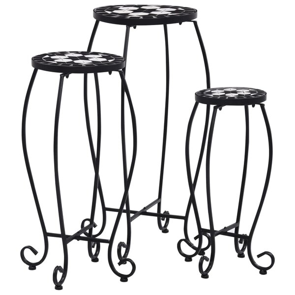 vidaXL Tables mosaïque 3 Pièces noir et blanc Céramique