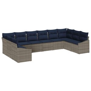 vidaXL Ensemble de canapé de jardin 10 Pièces Gris et bleu marine