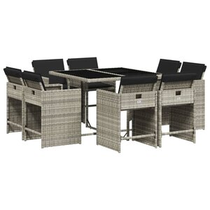 vidaXL Ensemble à manger de jardin et coussins 9 Pièces gris clair rotin
