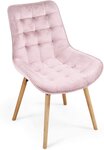 Lot de 2 chaises de salon salle à manger pied en bois et velours rose 01_0000742