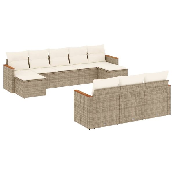 vidaXL Salon de jardin avec coussins 10 Pièces beige résine tressée
