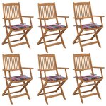 vidaXL Chaises pliables de jardin lot de 6 avec coussins Bois d'acacia