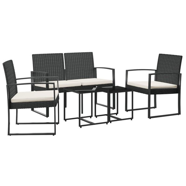 vidaXL Ensemble à manger de jardin avec coussins 5 Pièces noir rotin PP