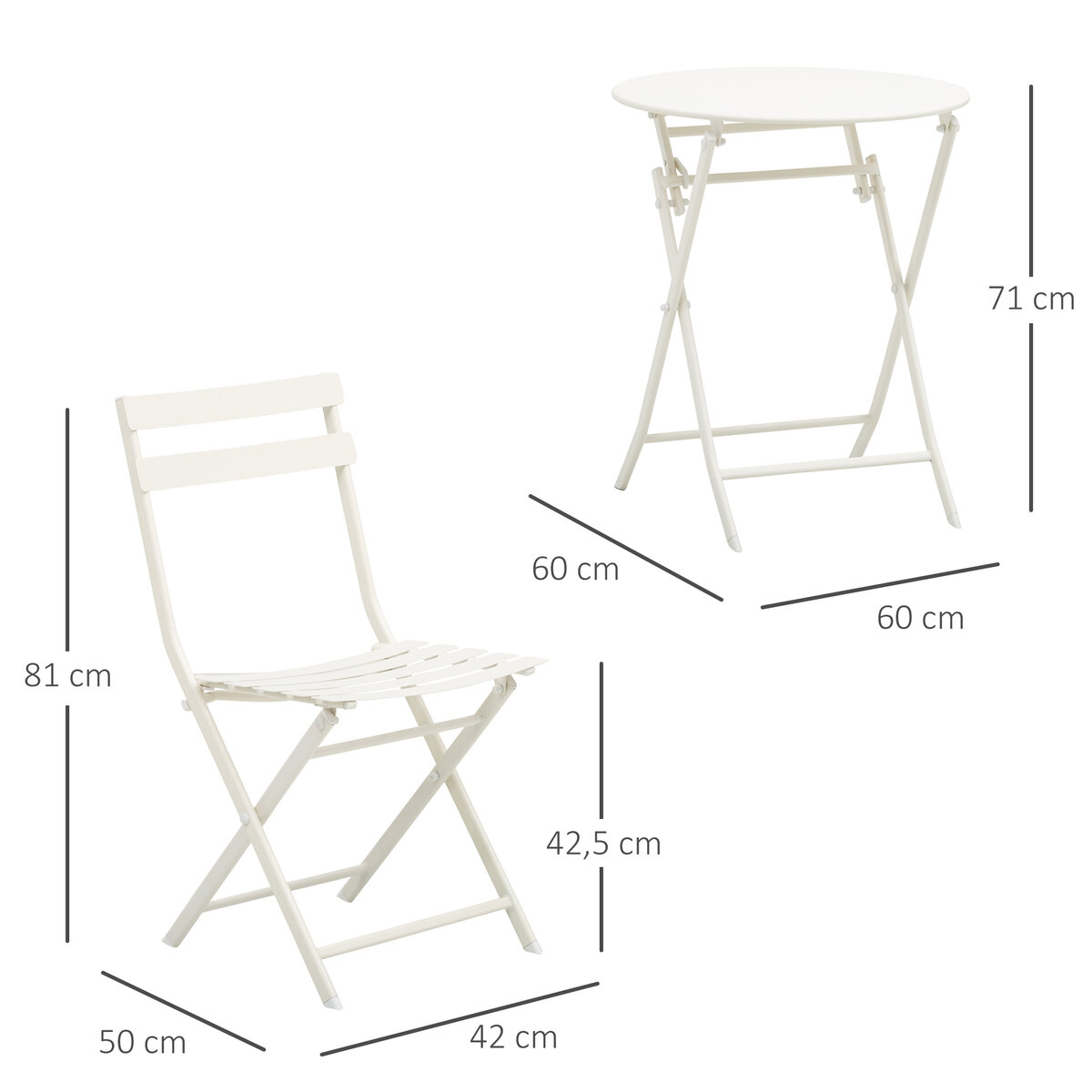 Salon de jardin bistro pliable - table ronde Ø 60 cm avec 2 chaises pliantes  - métal thermolaqué vert d'eau