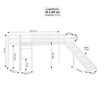 Lit mezzanine 90x200cm sommier  toboggan  tour  tunnel et rideau pin violet