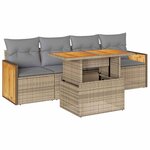 vidaXL Salon de jardin avec coussins 5 Pièces beige résine tressée acacia