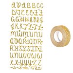 Stickers alphabet doré à paillettes + masking tape doré à paillettes 5 m