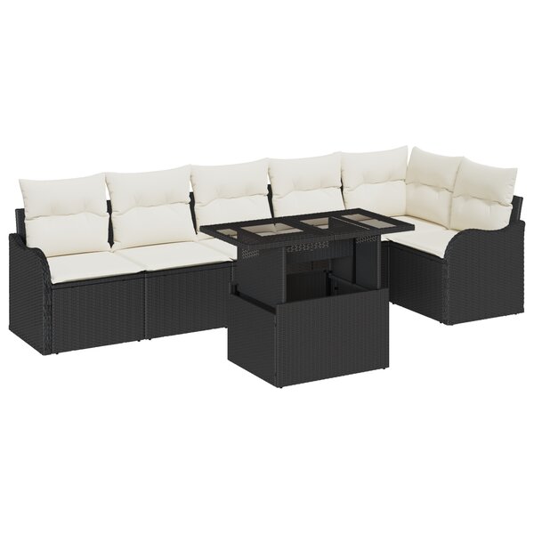 Ensemble de Canapé de Jardin 7 pièces vidaXL avec Coussins Noir Poly Rattan