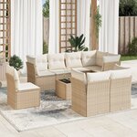 vidaXL Salon de jardin avec coussins 9 Pièces beige résine tressée