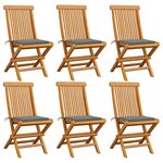 vidaXL Chaises de jardin et coussins gris lot de 6 Bois de teck massif