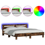 vidaXL Cadre de lit avec LED sans matelas chêne fumé 180x200 cm