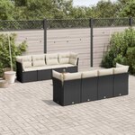 vidaXL Salon de jardin 9 Pièces avec coussins noir résine tressée