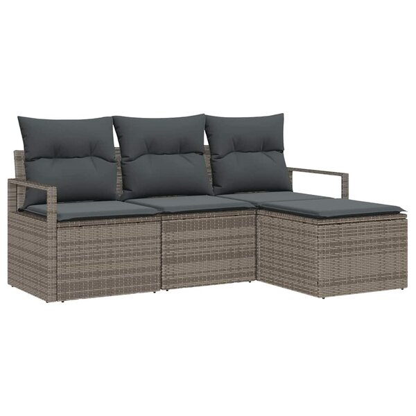 vidaXL Ensemble de canapé de jardin 4 Pièces Gris Poly rotin