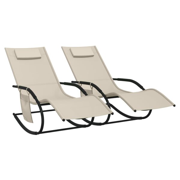vidaXL Chaises longues à bascule lot de 2 crème acier et textilène