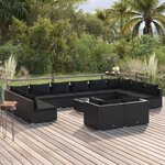 vidaXL Salon de jardin 13 Pièces avec coussins Noir Résine tressée