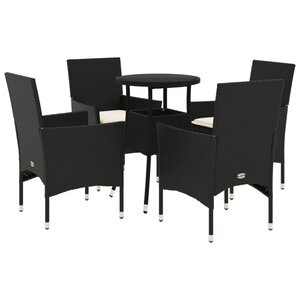 vidaXL Ensemble à manger de jardin et coussins 5 Pièces noir rotin verre