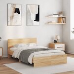 vidaXL Cadre de lit avec LED sans matelas chêne sonoma 135x190 cm