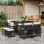 vidaXL Ensemble à manger de jardin 9Pièces coussins noir résine tressée