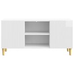 vidaXL Meuble TV Blanc brillant 102 x 34 5 x 50 cm Bois d'ingénierie