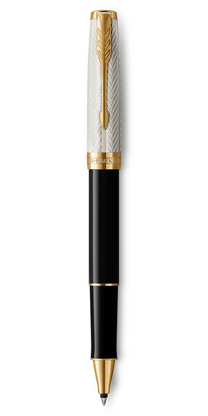 PARKER Sonnet Edition Spéciale stylo roller, Fougère laque noire + argent massif, recharge encre noire pointe fine