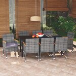 vidaXL Ensemble à manger de jardin coussins 9Pièces Résine tressée Gris