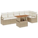 vidaXL Ensemble de canapés de jardin 7 pièces avec des coussins en rotin poly beige et acacia.