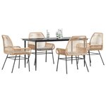 vidaXL Ensemble à manger jardin coussins 5Pièces marron poly rotin verre