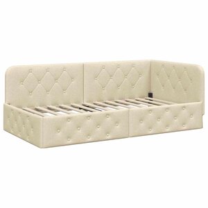 vidaXL Cadre de lit d'angle Crème 90 x 190 cm tissu