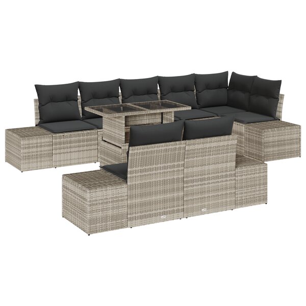 vidaXL Ensemble de canapé de jardin 9 pièces avec coussins gris clair en poly rattan