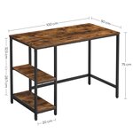 Bureau table informatique table d’étude avec étagère à 2 niveaux 100 x 50 x 75 cm à gauche ou à droite pour bureau salon cadre en métal style industriel marron 12_0004662
