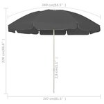 vidaXL Parasol de plage anthracite 240 cm
