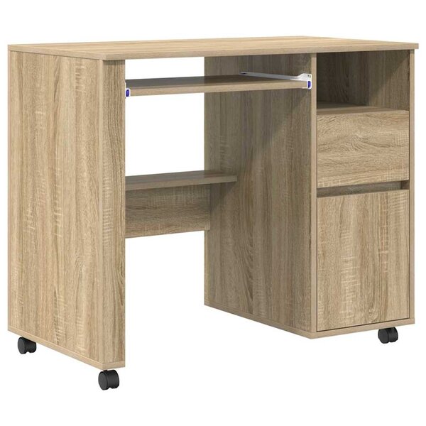 vidaXL Bureau avec roulettes avec tiroir Chêne sonoma 91 x 50 x 77 cm
