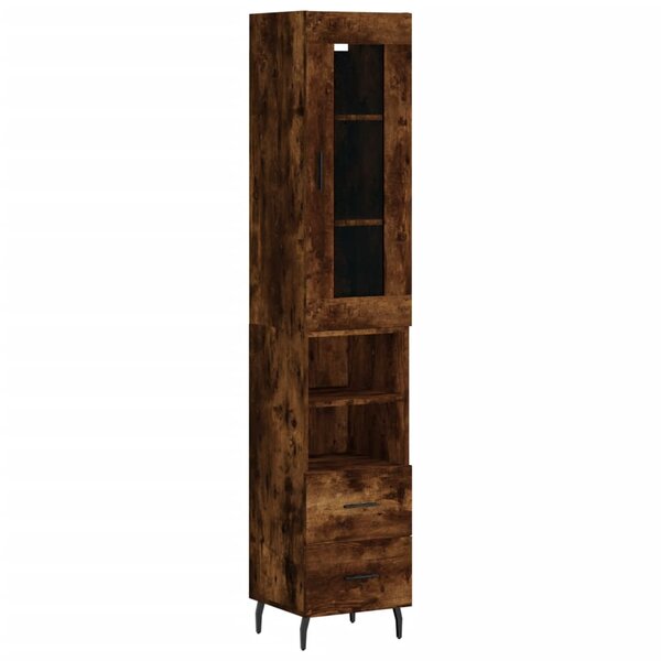 vidaXL Buffet haut Chêne fumé 34 5x34x180 cm Bois d'ingénierie