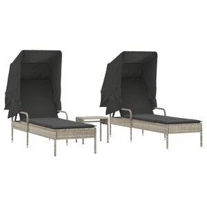 vidaXL Chaises longues lot de 2 avec auvents et table gris clair rotin