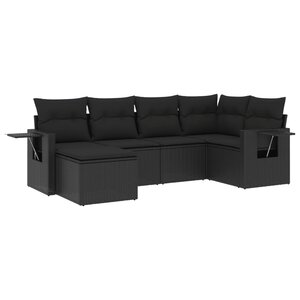 vidaXL Salon de jardin 6 Pièces avec coussins noir résine tressée