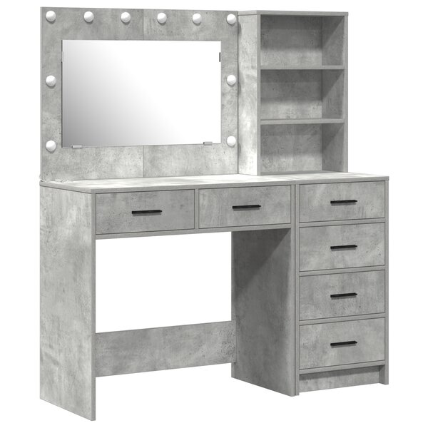 Ensemble de coiffeuse en 2 pièces avec LED en bois d'ingénierie gris béton