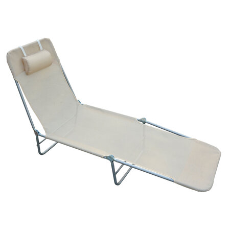 Chaise longue pliante bain de soleil inclinable transat textilène lit jardin plage 182L x 56l x 24 5H cm beige