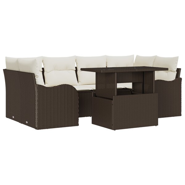 Ensemble de Canapés de Jardin 7 pièces vidaXL avec Coussins Marron Rattan Poly