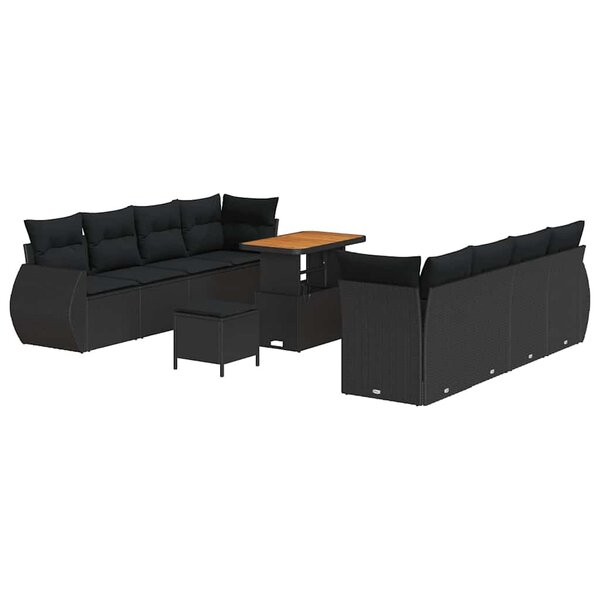 vidaXL Ensemble de canapé de jardin avec coussin 11 Pièces Noir polyrotin