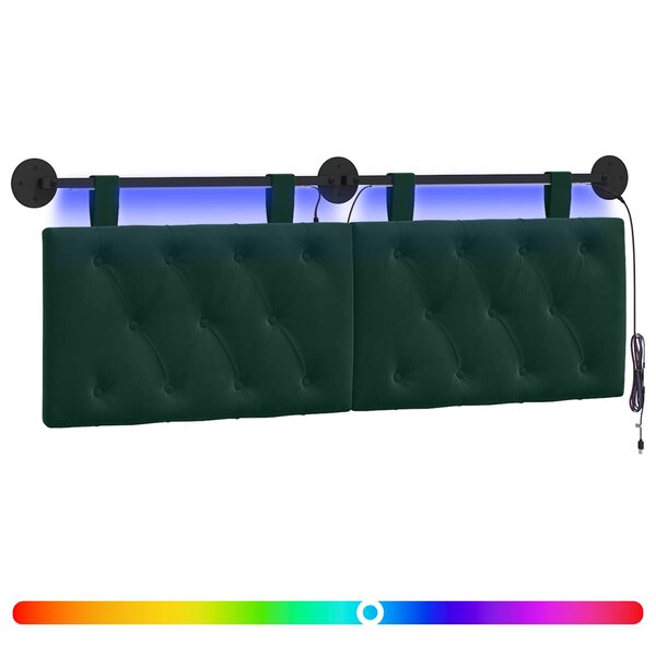 vidaXL Tête de lit suspendue Avec lumière LED Vert foncé Velours