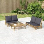 vidaXL Salon de jardin 3 Pièces avec coussins gris foncé bambou