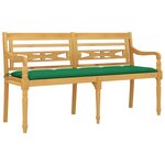 vidaXL Banc Batavia avec coussin vert 150 cm Bois de teck massif